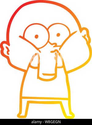 warm gradient line drawing of a cartoon bald man staring Stock Vector