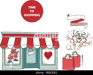 Flat design store fronts. Set of 9 shops and venues vector icons Stock Vector