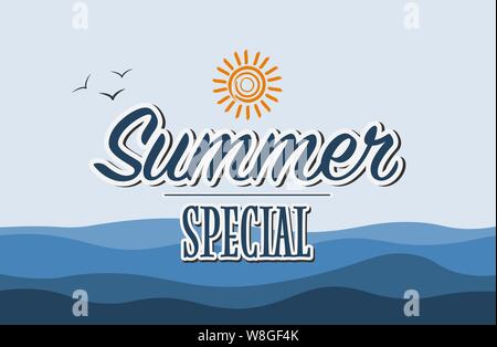 text Summer Special on blue maritime background vector illustration Stock Vector