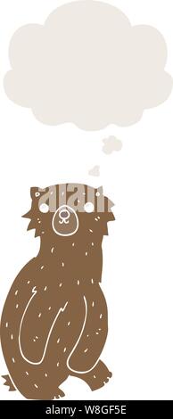 cartoon bear with thought bubble in retro style Stock Vector