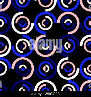 Oversized Retro Cut Out Geo Dots Vector Seamless Pattern. Over Scaled Modern Geometric Blue Pink White Circles. Simple Bold Streaking Minimalist Backg Stock Vector