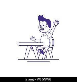 little student boy sitting in school desk vector illustration design Stock Vector