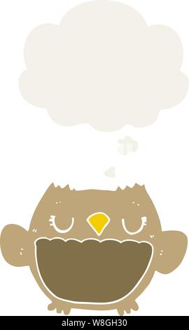 cartoon owl with thought bubble in retro style Stock Vector