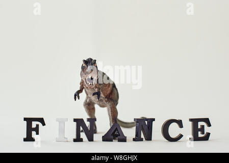 Word Finance made of black and white wooden letters standing in a row. Horizontal shot Stock Photo