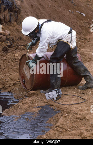 Environmental Technicians removing a toxic spill. Stock Photo