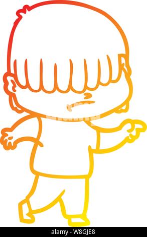 warm gradient line drawing of a cartoon boy with untidy hair Stock Vector