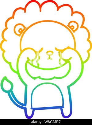 rainbow gradient line drawing of a crying cartoon lion Stock Vector