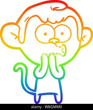 rainbow gradient line drawing of a cartoon hooting monkey Stock Vector