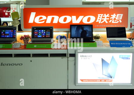 --FILE--Lenovo laptop computers are for sale at a store in Shanghai, China, 22 January 2014.   The Chinese conglomerate that is the largest shareholde Stock Photo