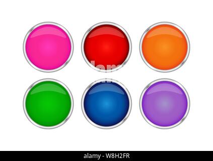 realistic set of colored buttons in a metal frame. Stock Vector