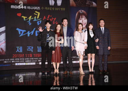 (From left) South Korean actor Lee Min-hyuk, actress Moon Jung-hee, actor Jung Joon-ho, actress Yoo Sun, singer and actress Bang Minah, better known a Stock Photo