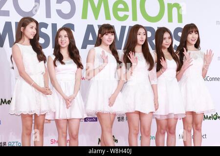 Members of South Korean girl group GFRIEND arrive on the red carpet for the 2015 MelOn Music Awards in Seoul, South Korea, 7 November 2015. Stock Photo