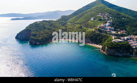 Old town in Budva in a beautiful summer day, Montenegro. Aerial image. Top view. Stock Photo