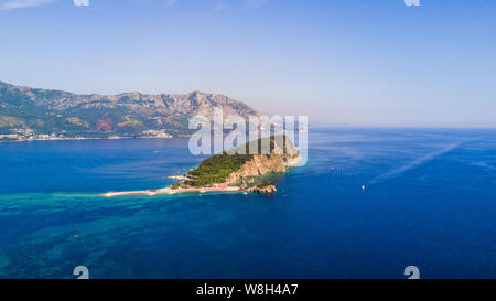 Old town in Budva in a beautiful summer day, Montenegro. Aerial image. Top view. Stock Photo