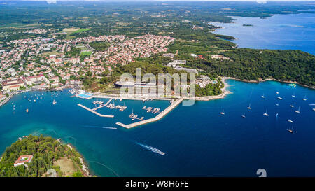 Beautiful Rovinj aerial view from above the Adriatic sea. The old town of Rovinj, Istria, Croatia Stock Photo