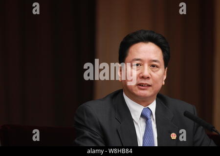 --FILE--Li Xiaopeng, governor of Shanxi province and the son of former Chinese premier Li Peng, speaks at a plenary discussion of the First Session of Stock Photo