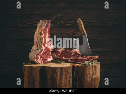 Dry Aged Raw Rib of Beef. Beef steak. Stock Photo