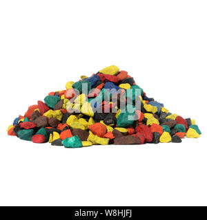 A pile of colored orange stones for decoration. Gravel Isolated on white background. Stock Photo