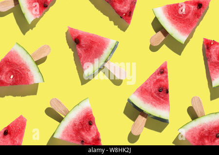 Watermelon pattern. Sliced watermelon on color background. Stock Photo