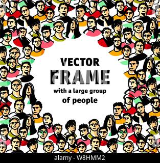 Vector frame with big group happy people Stock Vector