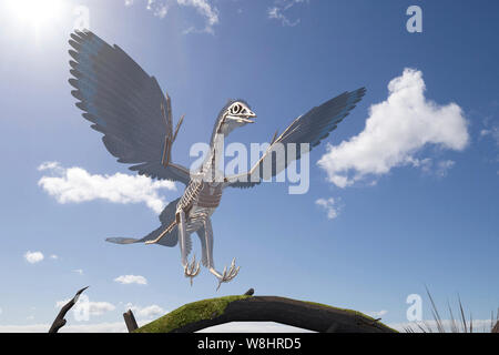 Archaeopteryx dinosaur skeletal structure, illustration. These bird like dinosaurs lived about 150 million years ago during the late Jurassic period. Stock Photo