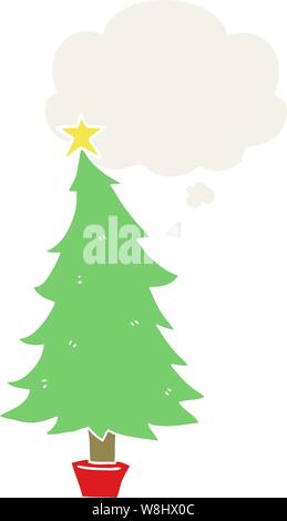 cartoon christmas tree with thought bubble in retro style Stock Vector