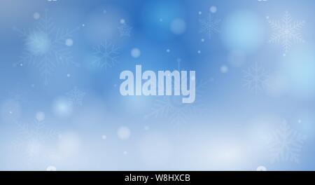 blue winter bokeh background with snowflakes and glowing circular lights vector illustration Stock Vector