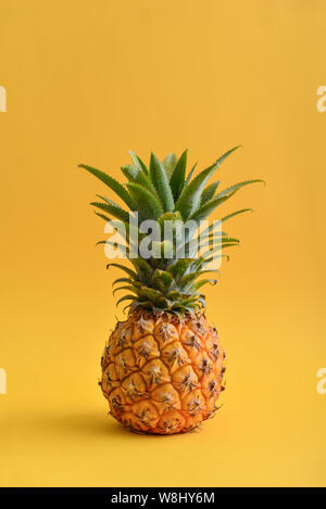 Fresh ripe whole pineapple fruite on yellow background Stock Photo