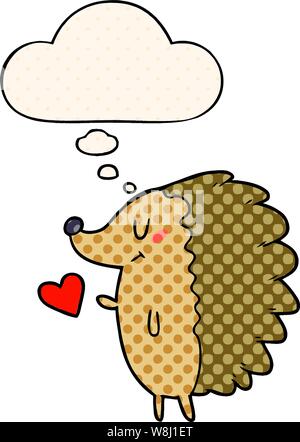 cute cartoon hedgehog with thought bubble in comic book style Stock Vector