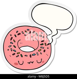 cartoon donut with speech bubble sticker Stock Vector