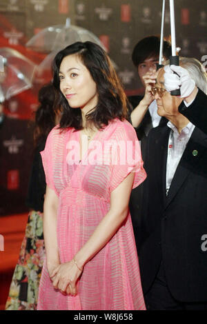 --FILE--Japanese actress Kazue Fukiishi arrives on the red carpet for the opening ceremony of the 14th Shanghai International Film Festival in Shangha Stock Photo