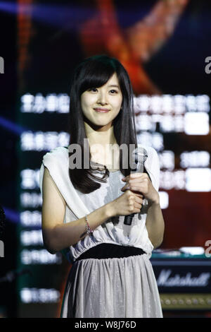 --FILE--Zhang Zetian, also known as milk tea girl, ex-girlfriend of Liu Qiangdong, Chairman and CEO of JD.com, attends a concert in Beijing, China, 13 Stock Photo