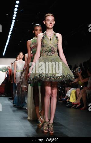 Models display new creations at the Fashion Shenzhen fashion show during the New York Fashion Week Spring/Summer 2016 in New York, US, 13 September 20 Stock Photo