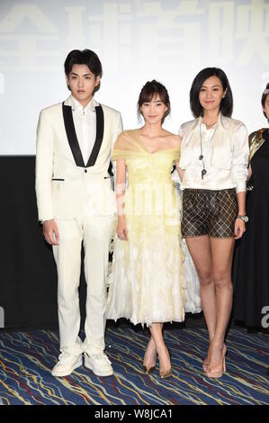 (From left) Chinese actor Wu Yifan, Chinese actress Wang Likun and Chinese director and actress Xu Jinglei attend a premiere for their new movie 'Some Stock Photo
