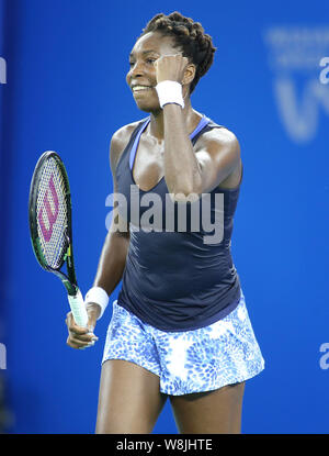 Carla Suarez Navarro of Spain in action during her first-round match at