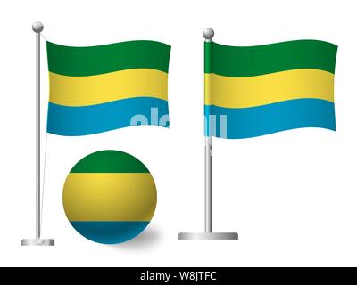 Gabon flag on pole and ball. Metal flagpole. National flag of Gabon  illustration Stock Photo