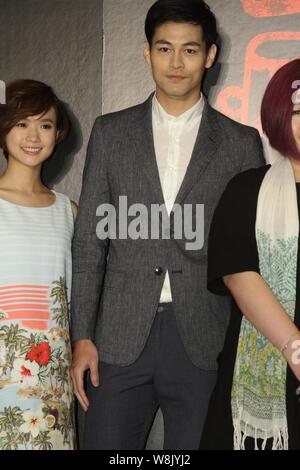 (From left) Taiwanese actress Vera Yan, model and actor Andrew Chen and director Lingo Hsieh pose at a press conference for their new horror movie 'Th Stock Photo