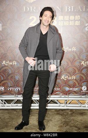 American actor Adrien Brody smiles at a press conference for his new movie 'Dragon Blade' in Taipei, Taiwan, 12 February 2015. Stock Photo