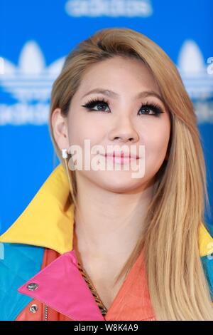 Chaelin Lee Chae-rin, better known by her stage name CL, of South Korean girl group 2NE1 attends a press conference for the Shanghai concert of their Stock Photo