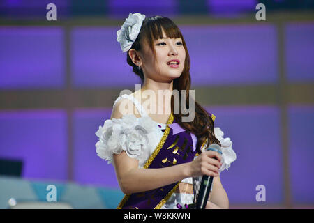 --FILE--Tang anqi of Chinese idol girl group SNH48 attends a concert for the annual idol popularity poll in Shanghai, China, 25 July 2015. Stock Photo