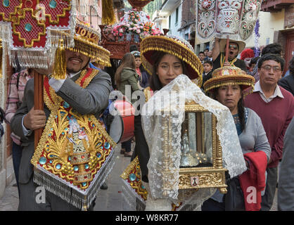 Devotees at the Virgen del Carmen Festival, held in Pisac and Paucartambo, Peru Stock Photo