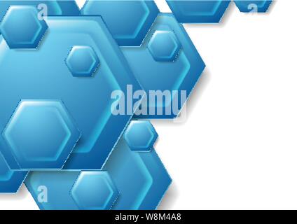Abstract blue tech hexagons geometric background. Vector design Stock Vector