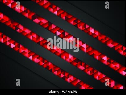 Black and red abstract tech low poly mosaic corporate background. Triangles polygonal shapes vector design Stock Vector