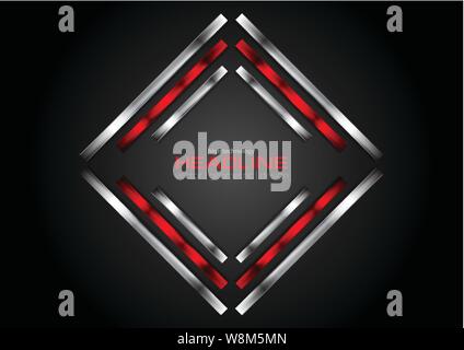 Glossy red and silver square abstract tech design. Vector background Stock Vector
