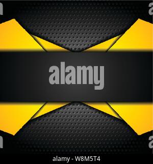 Black and orange design on dark metallic perforated background. Vector contrast corporate illustration Stock Vector