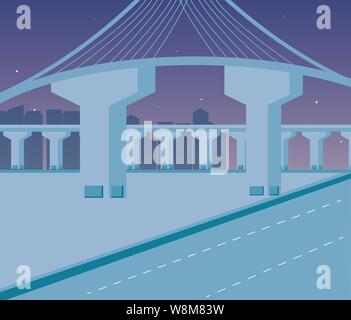 cityscape buildings scene with bridge and roads vector illustration ...