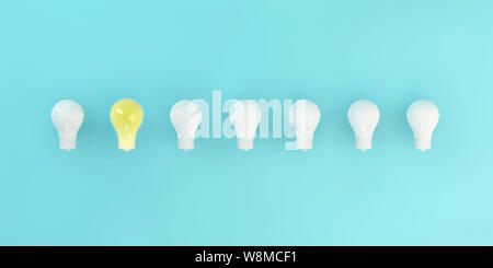 Row of Light Bulbs with One Lit Up Business Concept Stock Photo