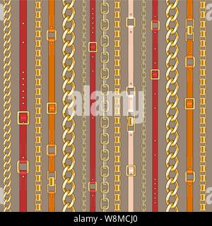 Seamless pattern with belts and chains Stock Vector