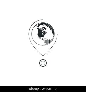 Geometric Vector illustration of line map pin with globe icon. Graphic design concept of navigation. Use in Web Project and Applications. Stock Vector