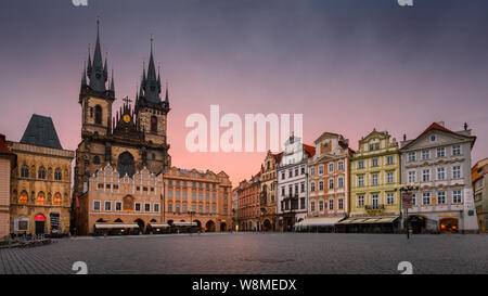 Prague, Czech Republic - March 10, 2019: Sunrise in the Old Town Square in the historical city centre of Prague.